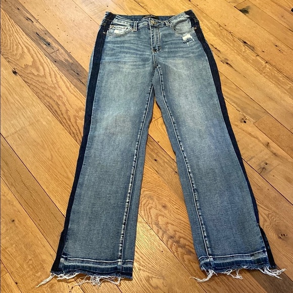 Judy Blue High Rise  Raw Hem Tuxedo Stripe Blue Jeans Size 28 - Picture 2 of 13